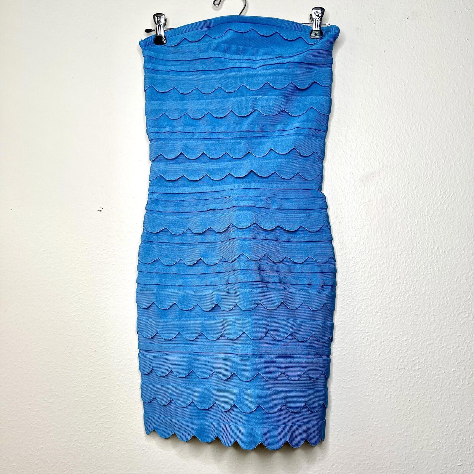 Herve Leger Bandage Strapless Mini Blue Zip Dress Size S